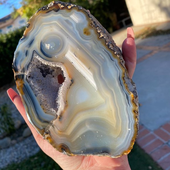 Other - 4" Unique Thick Large Druzy Blue Agate Slice